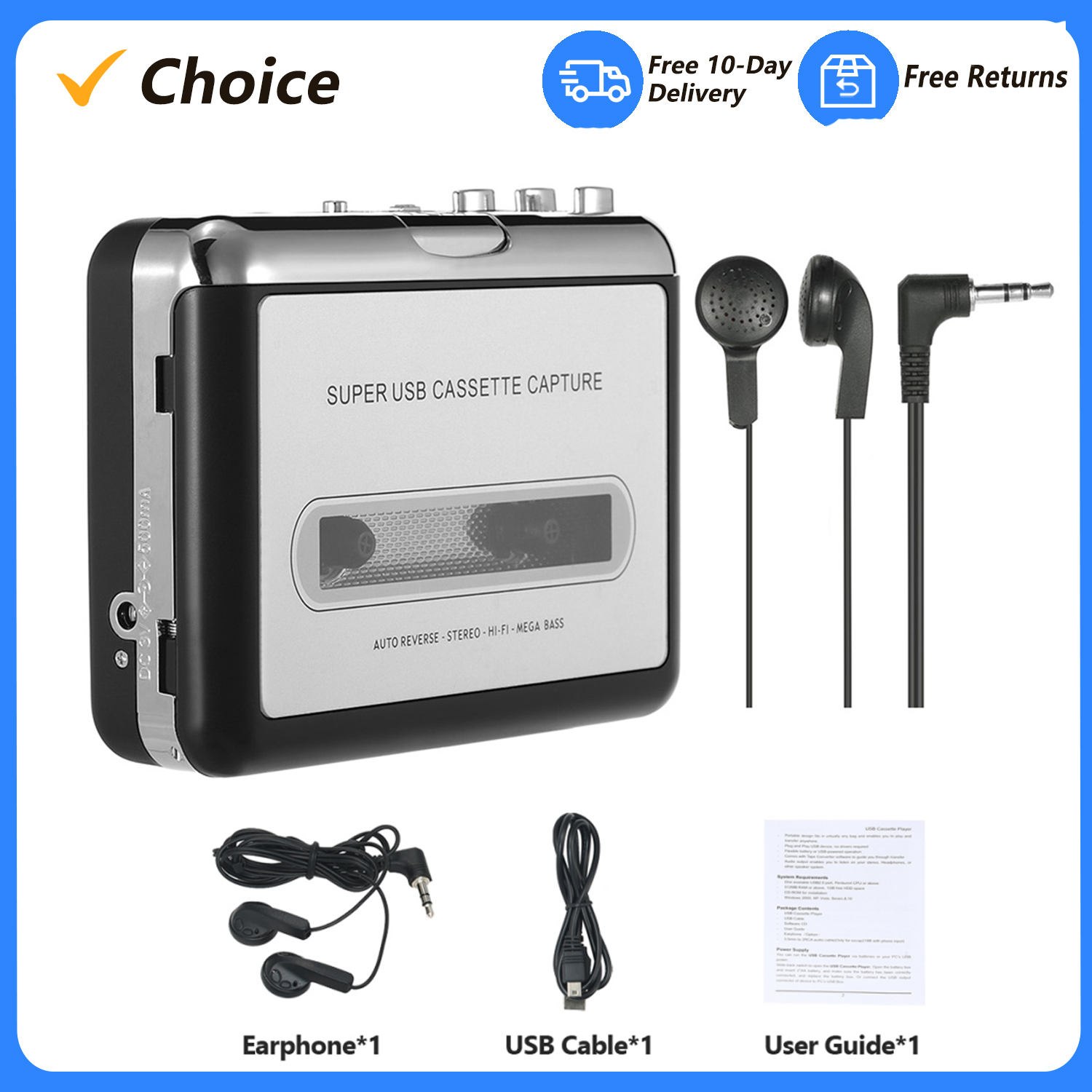 USB Cassette Capture  Cassette - Audio Music Converter To Mp3 avis et prix