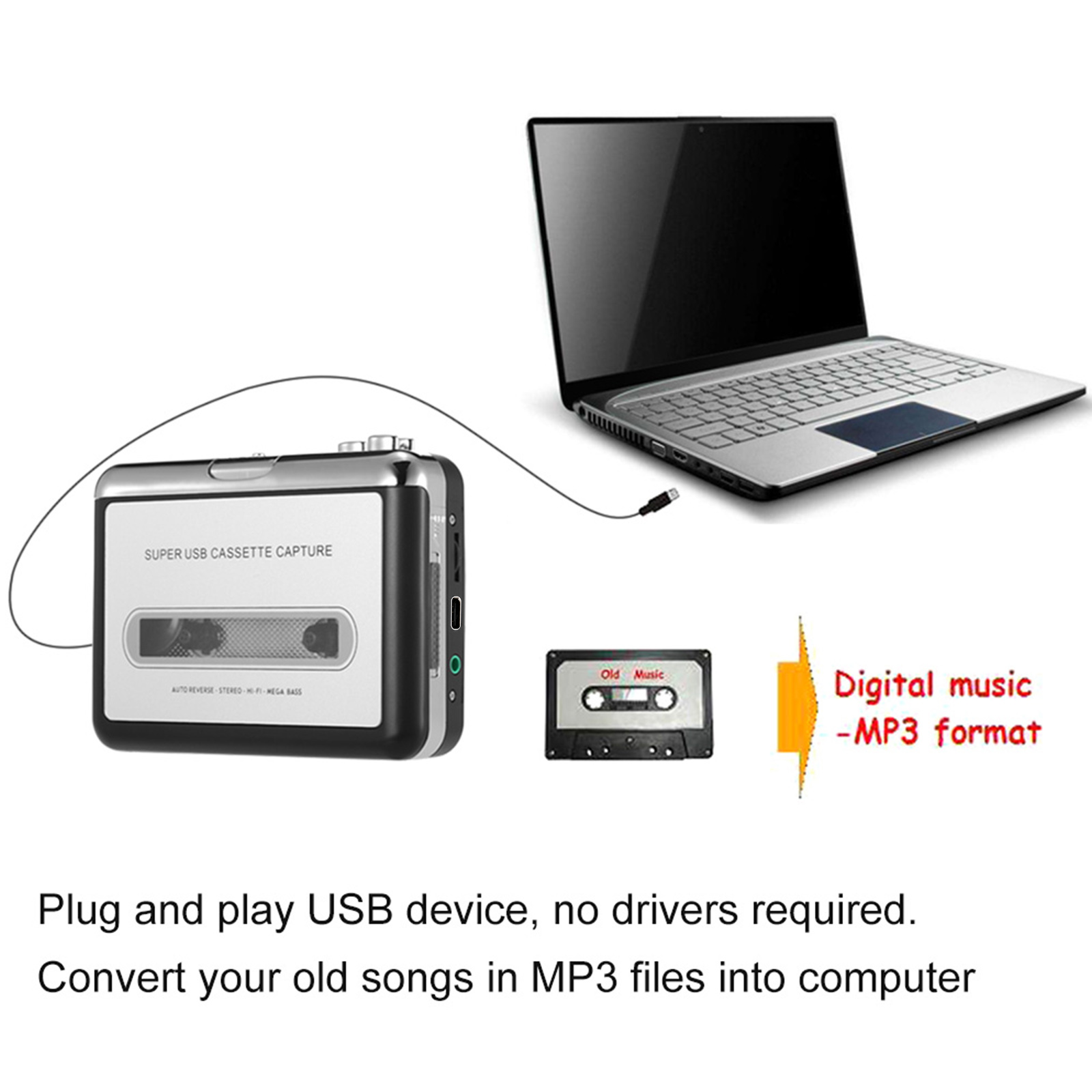 USB Cassette Capture  Cassette - Audio Music Converter To Mp3 avis et prix